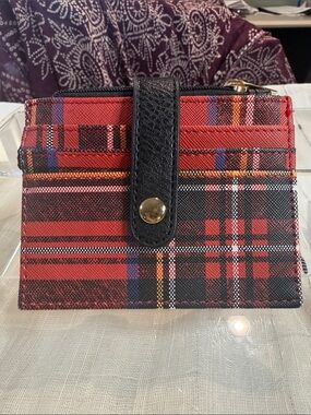 Plaid Cardholder Wallet with Snap Tab - Red/Black